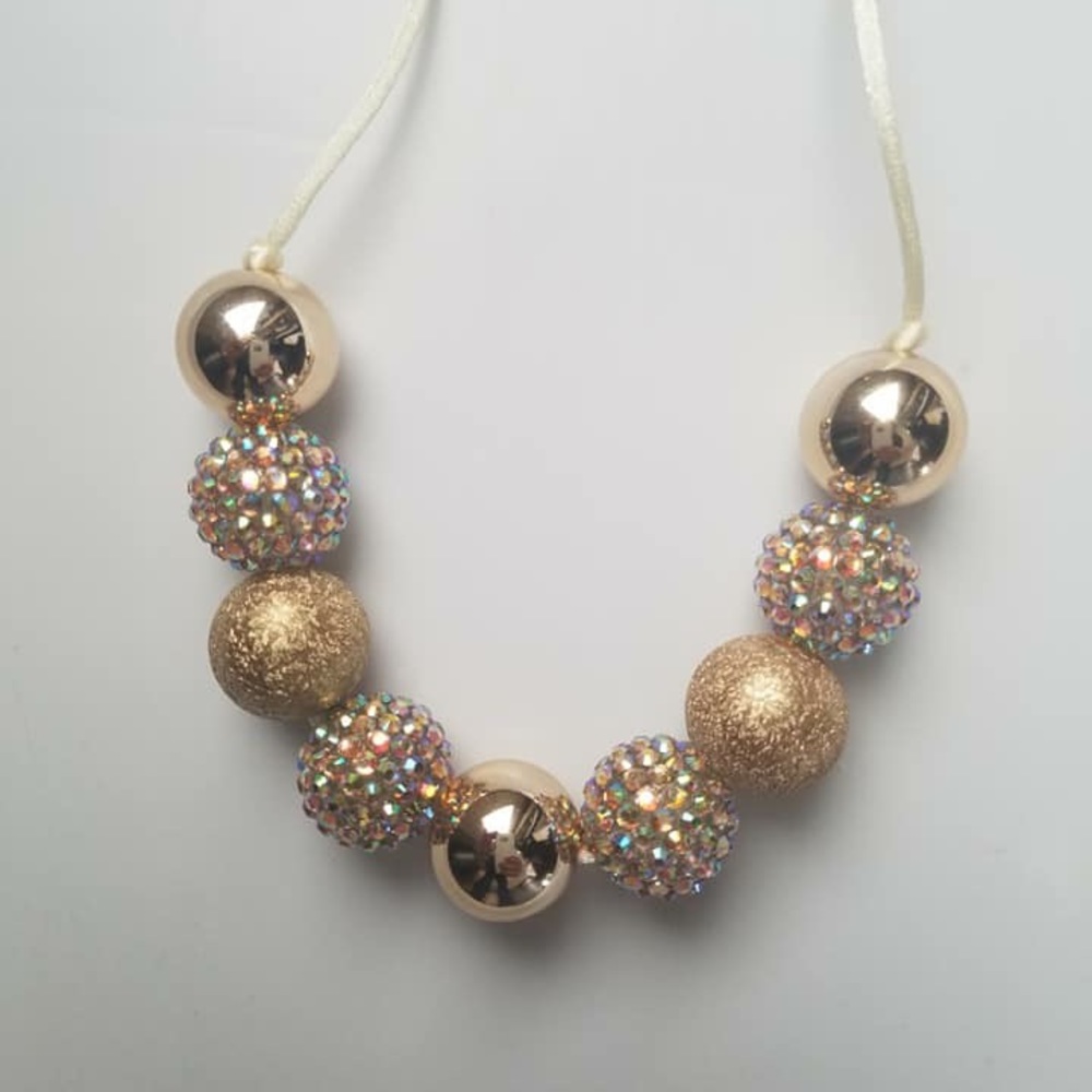 Gold Rhinestone Adjustable Bubblegum Necklace